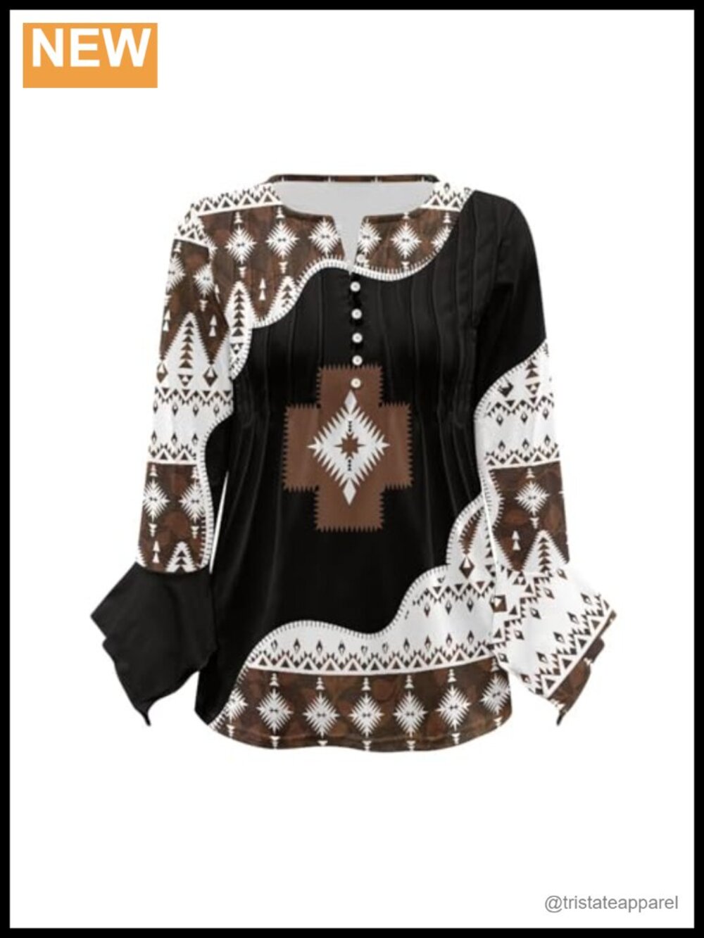Western Tribal Blouse Bell Sleeve V-Neck Button Down Tunic Top